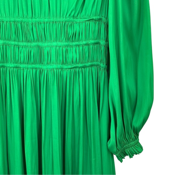 [relisted] Maje Bright Green Pleated Effect Puff Sleeve Flowy Satin Maxi Dress - Picture 9 of 12